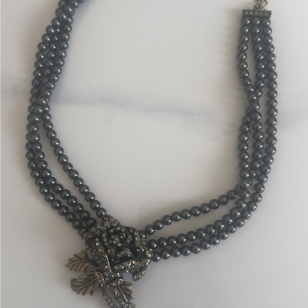 HEIDI DAUS "Rose Elegance" 3-Strand Beaded Crystal Necklace - Hematite